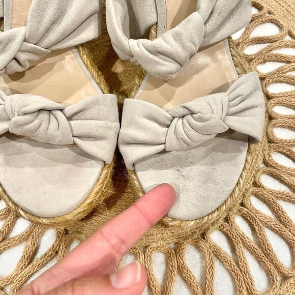 Stuart Weitzman Sarina Grey Suede Knotted Espadrille Wedge Sandals 7 Heeled - Picture 9 of 12